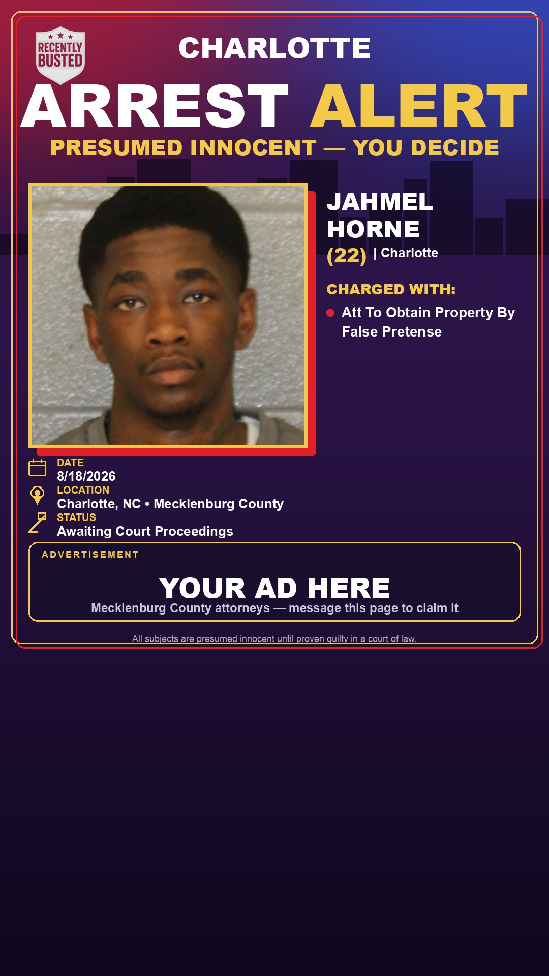 Arrest report - JAHMEL HORNE