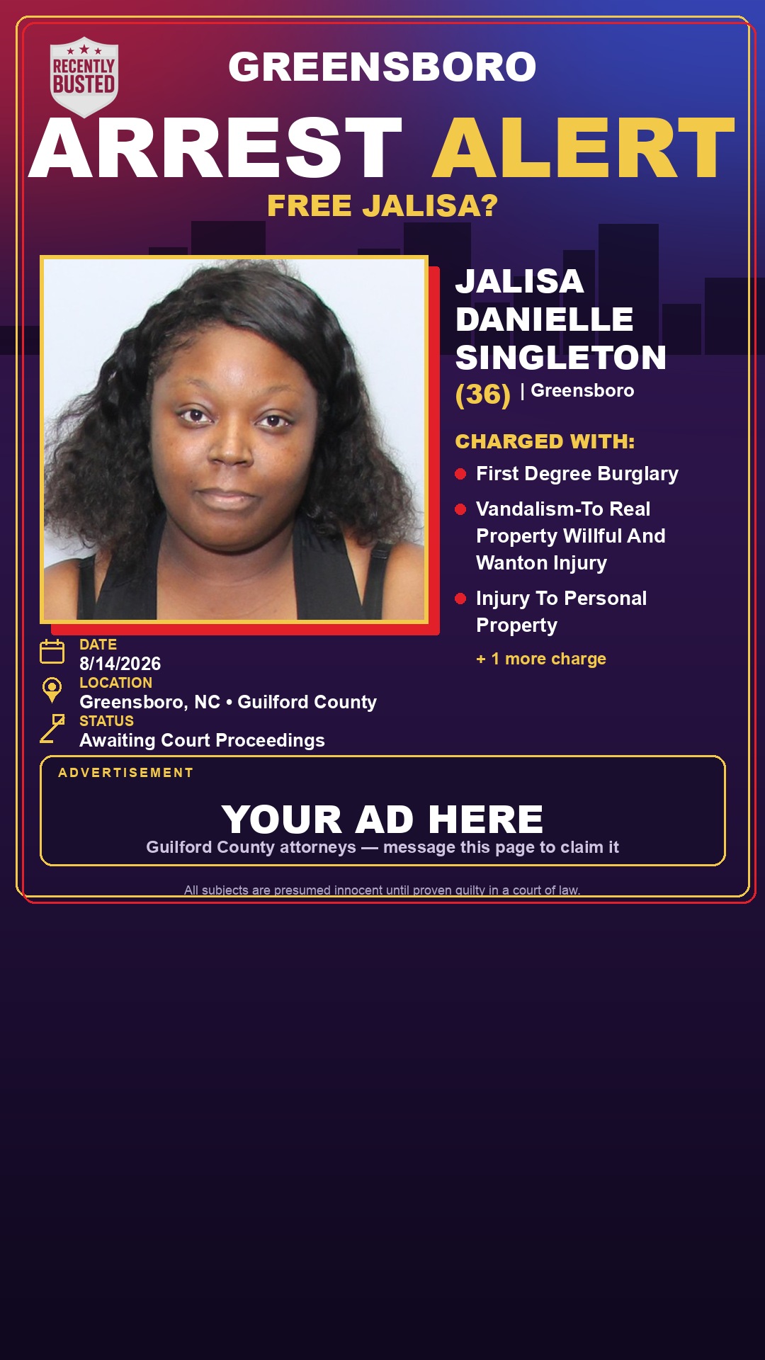 Arrest report - JALISA DANIELLE SINGLETON