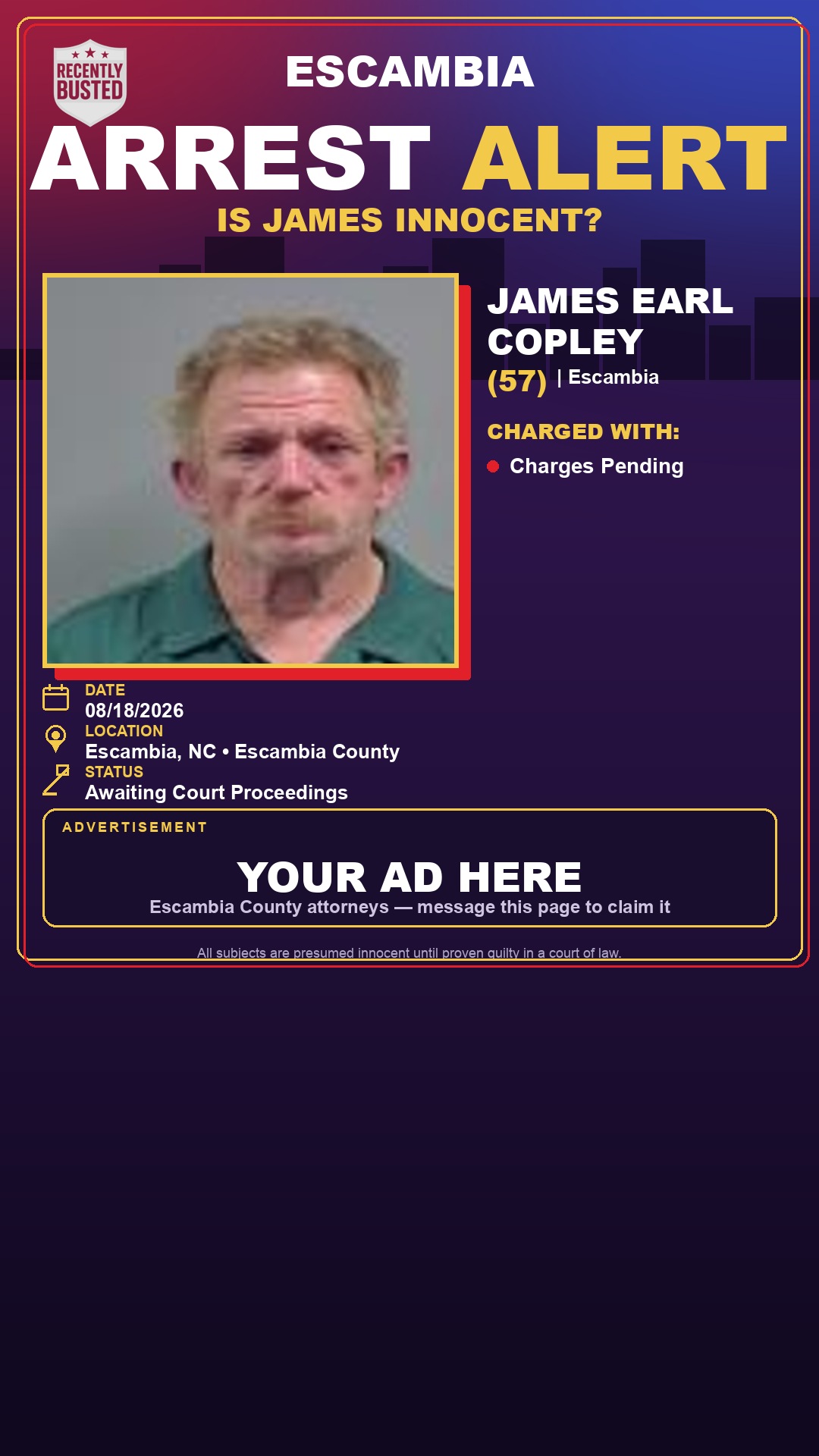 Arrest report - James Earl Copley