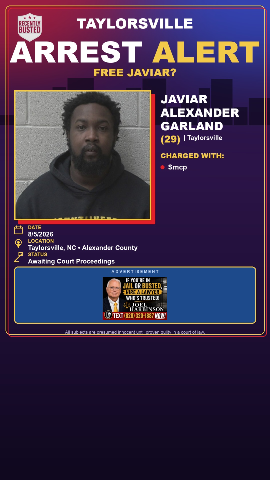 Arrest report - JAVIAR ALEXANDER GARLAND