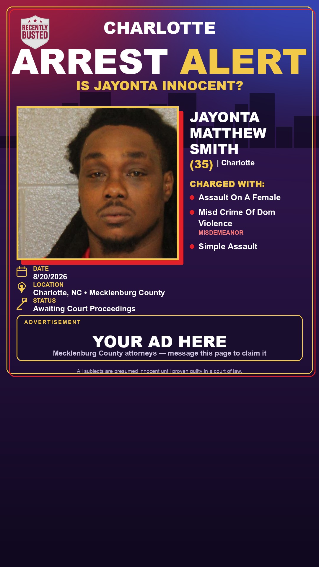Arrest report - JAYONTA MATTHEW SMITH