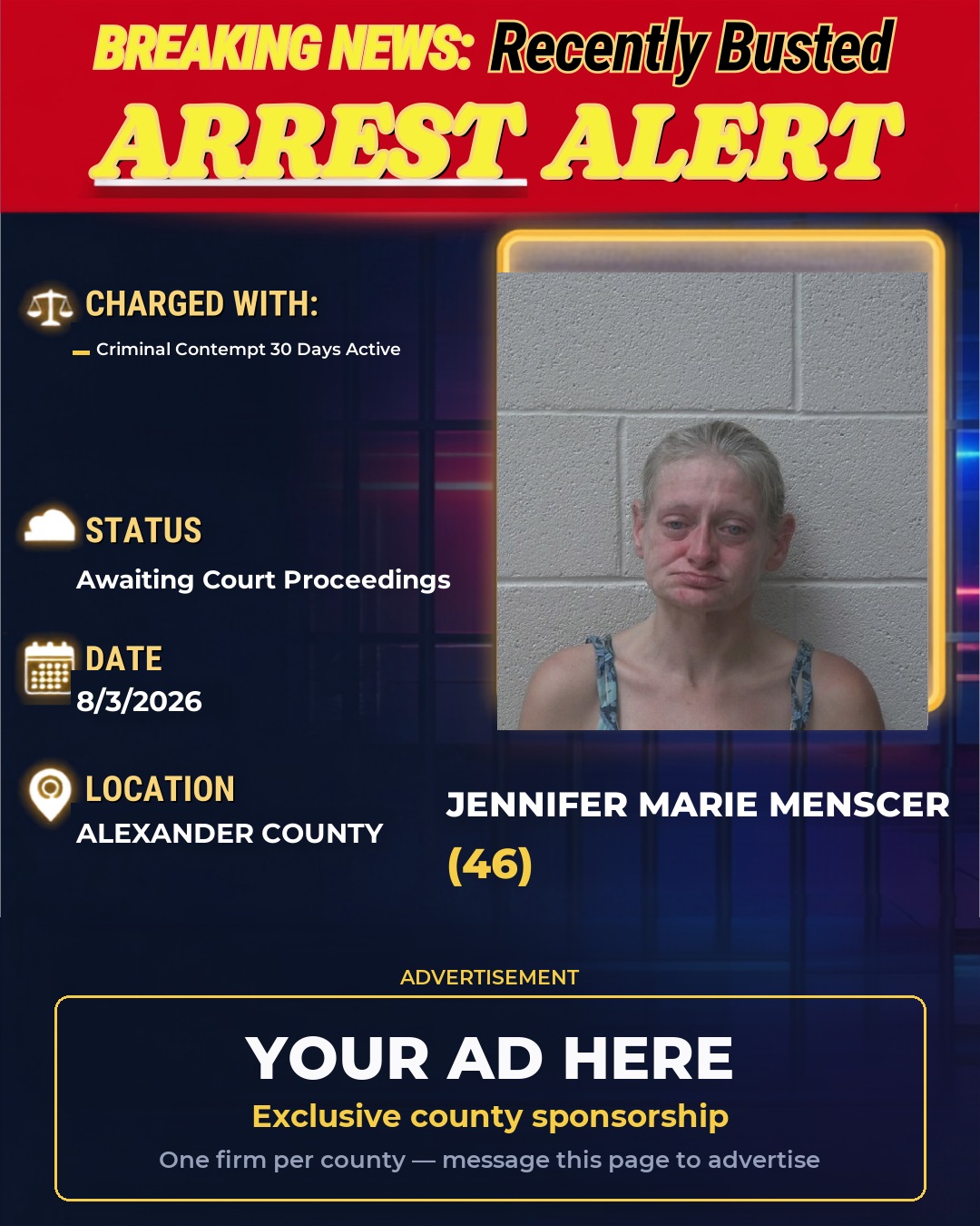 Arrest report - JENNIFER MARIE MENSCER