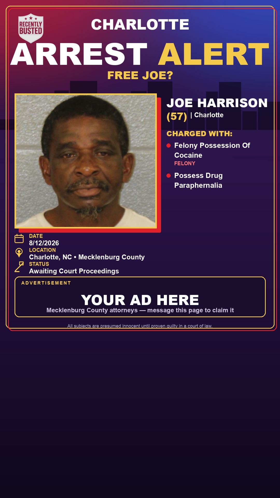 Arrest report - JOE HARRISON