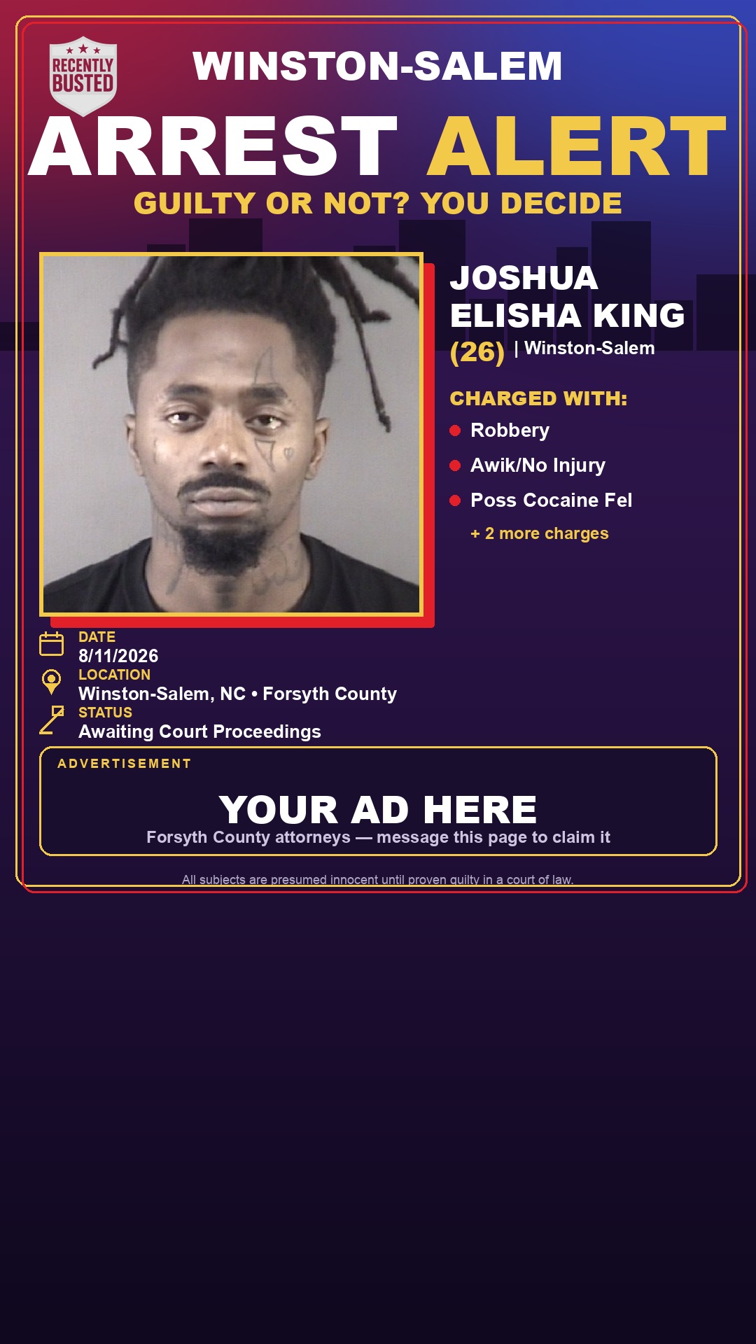 Arrest report - JOSHUA ELISHA KING