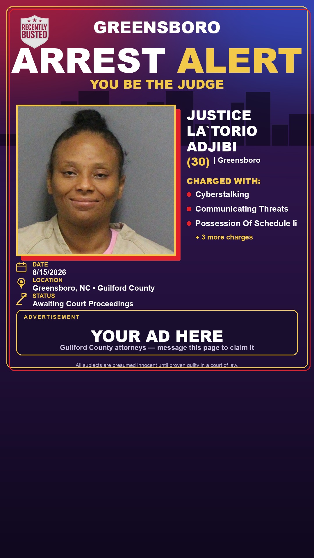 Arrest report - JUSTICE LA`TORIO ADJIBI