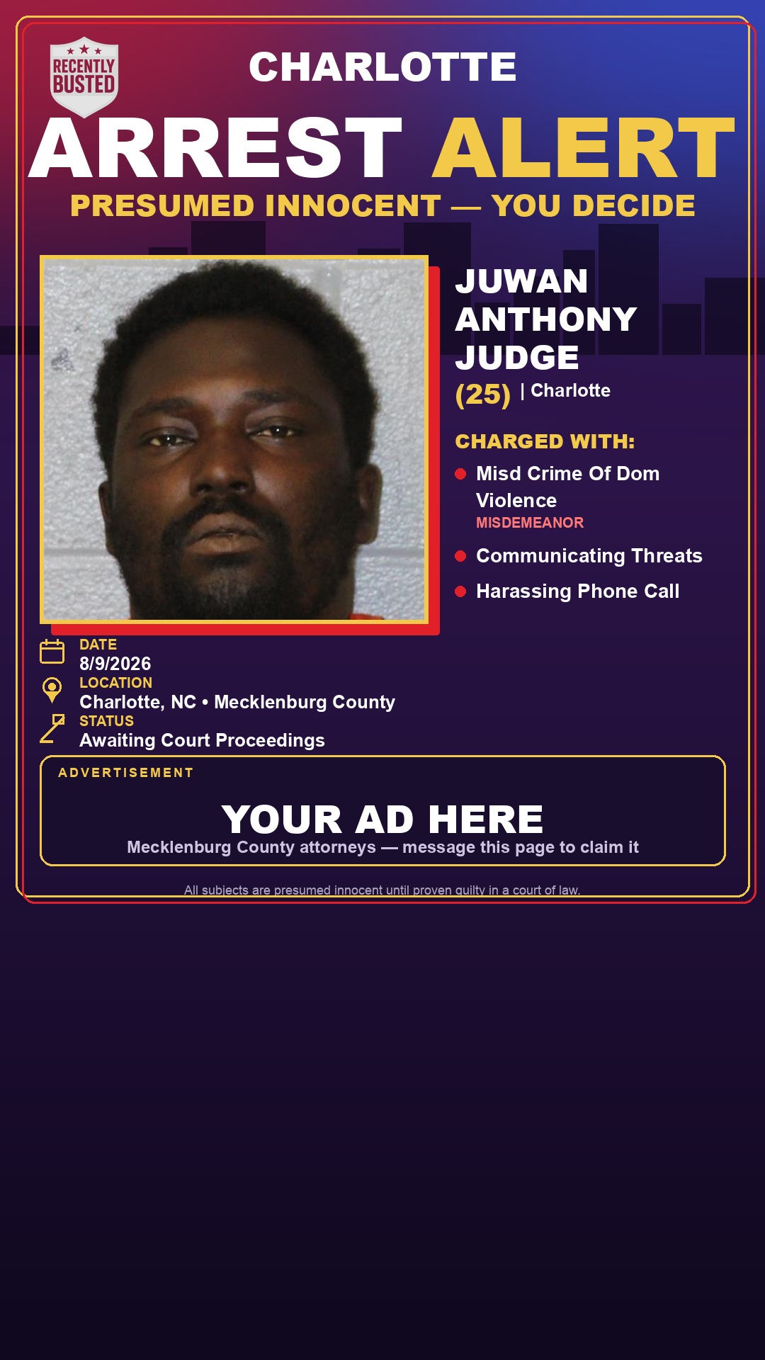 Arrest report - JUWAN ANTHONY JUDGE