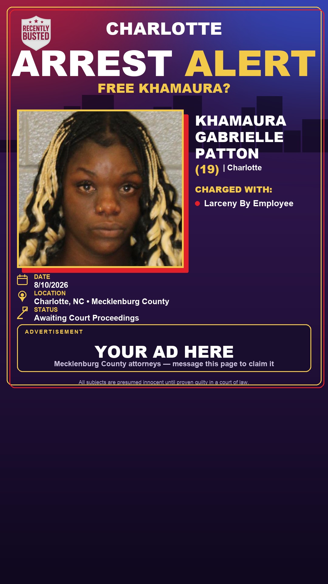 Arrest report - KHAMAURA GABRIELLE PATTON