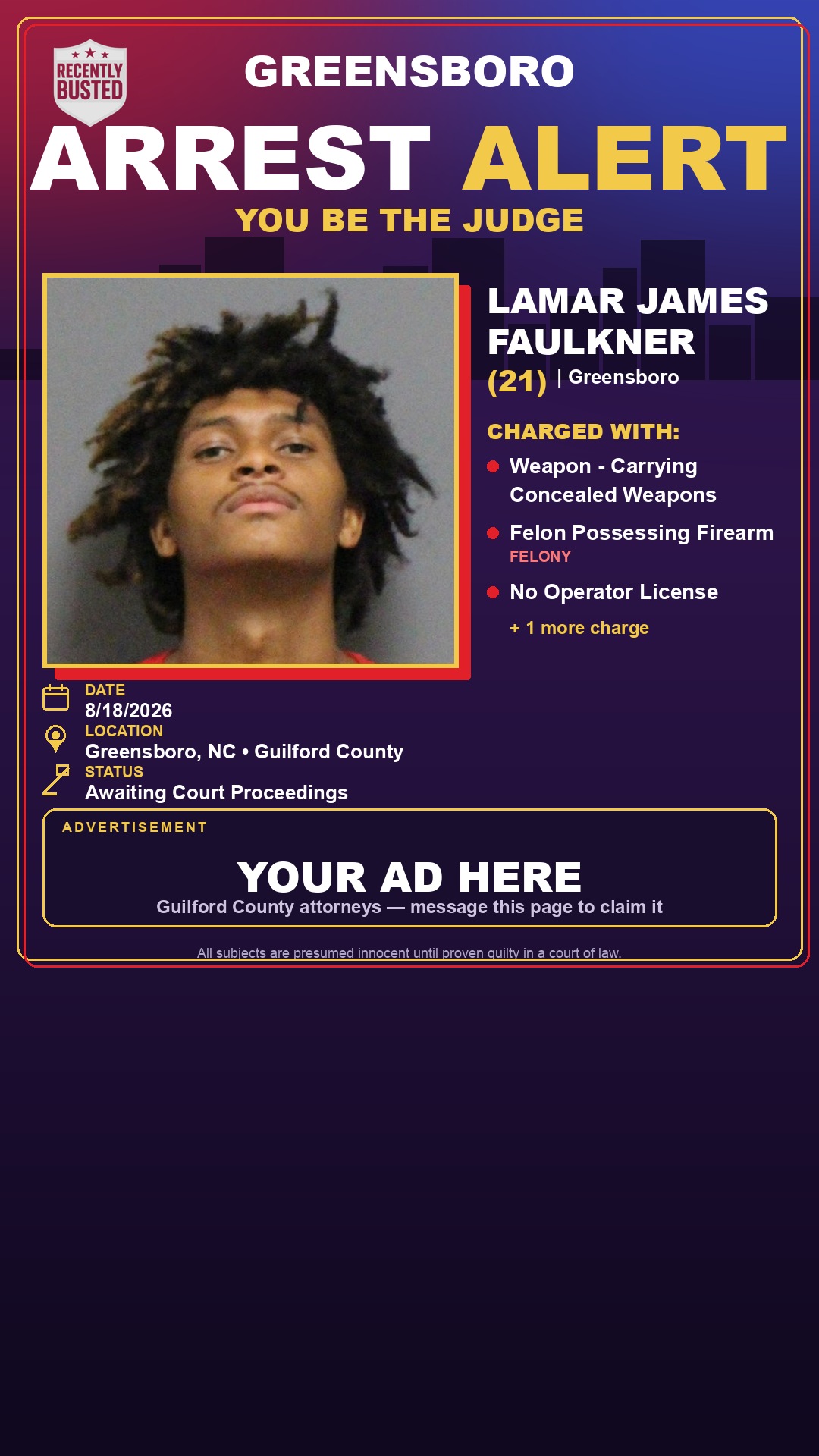 Arrest report - LAMAR JAMES FAULKNER