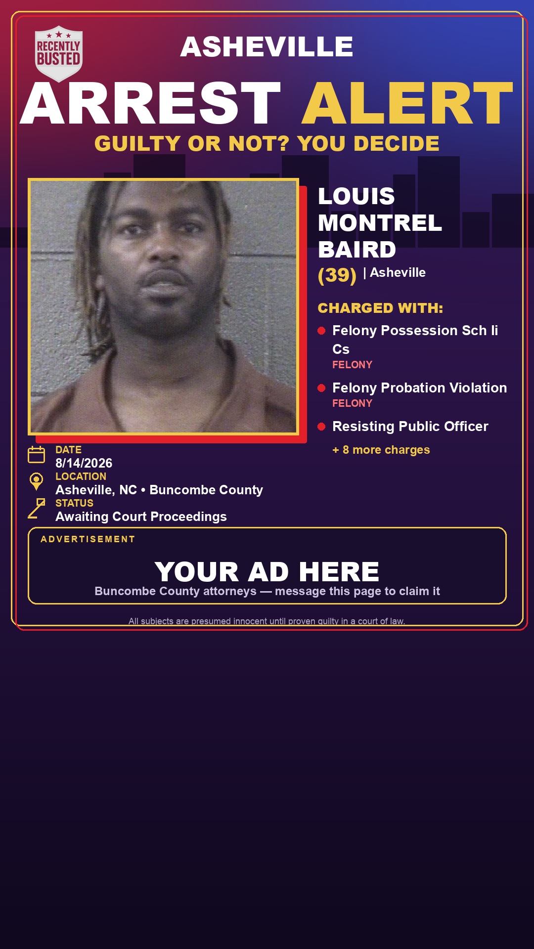 Arrest report - LOUIS MONTREL BAIRD