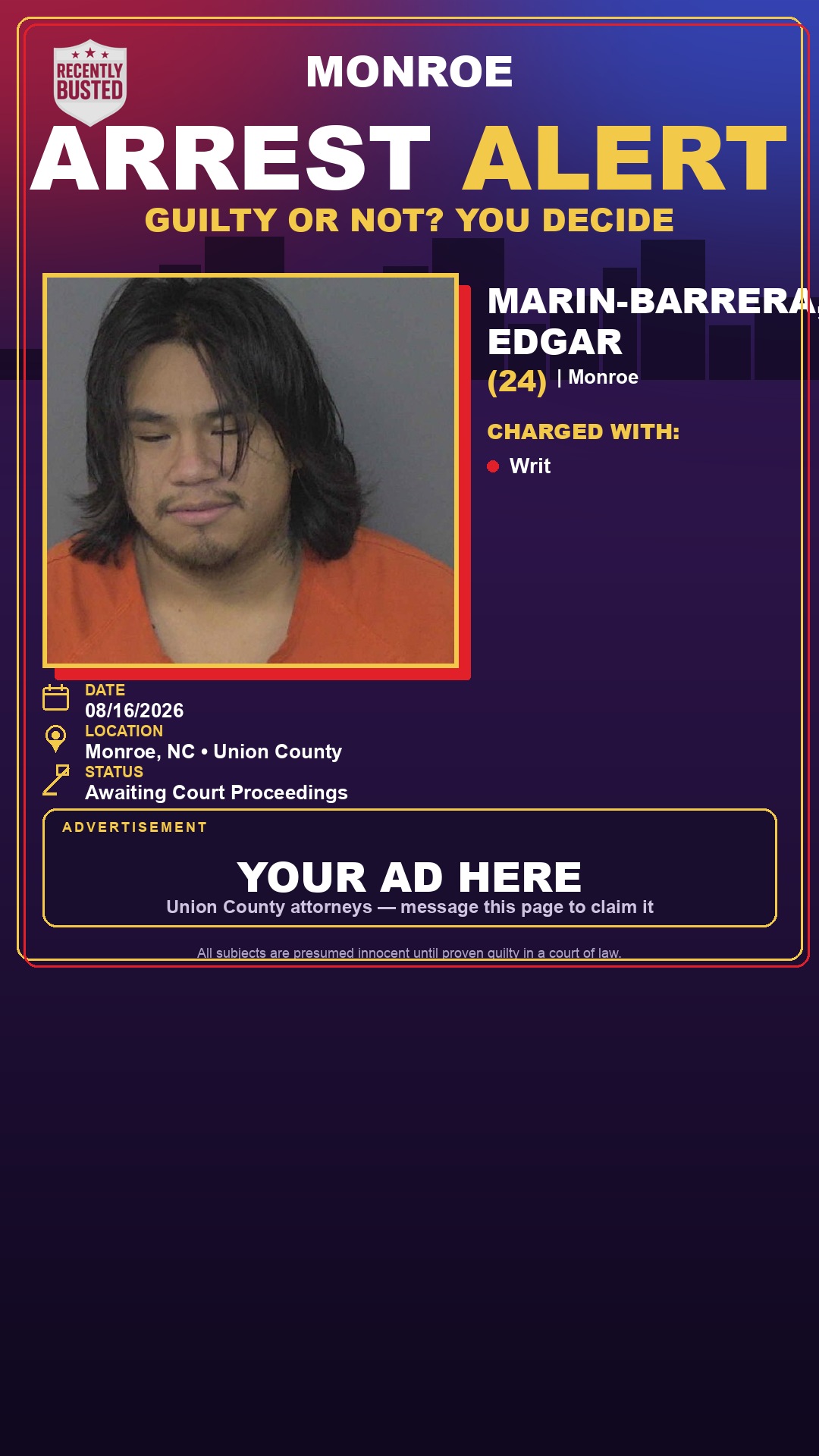 Arrest report - MARIN-BARRERA, EDGAR