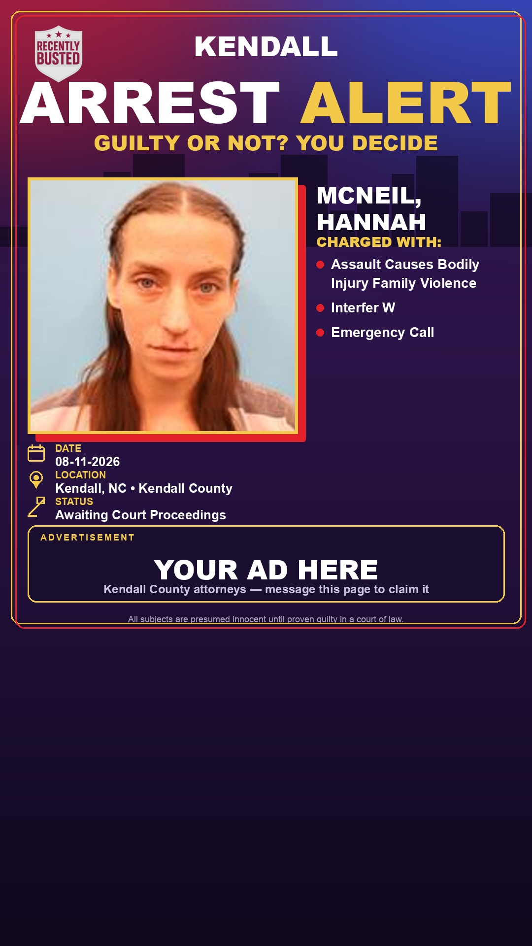 Arrest report - McNeil, Hannah