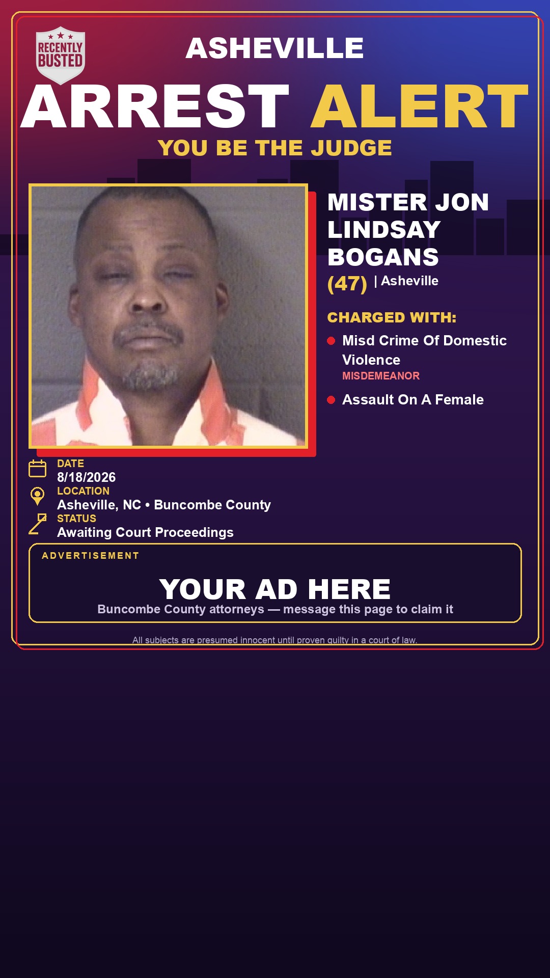 Arrest report - MISTER JON LINDSAY BOGANS