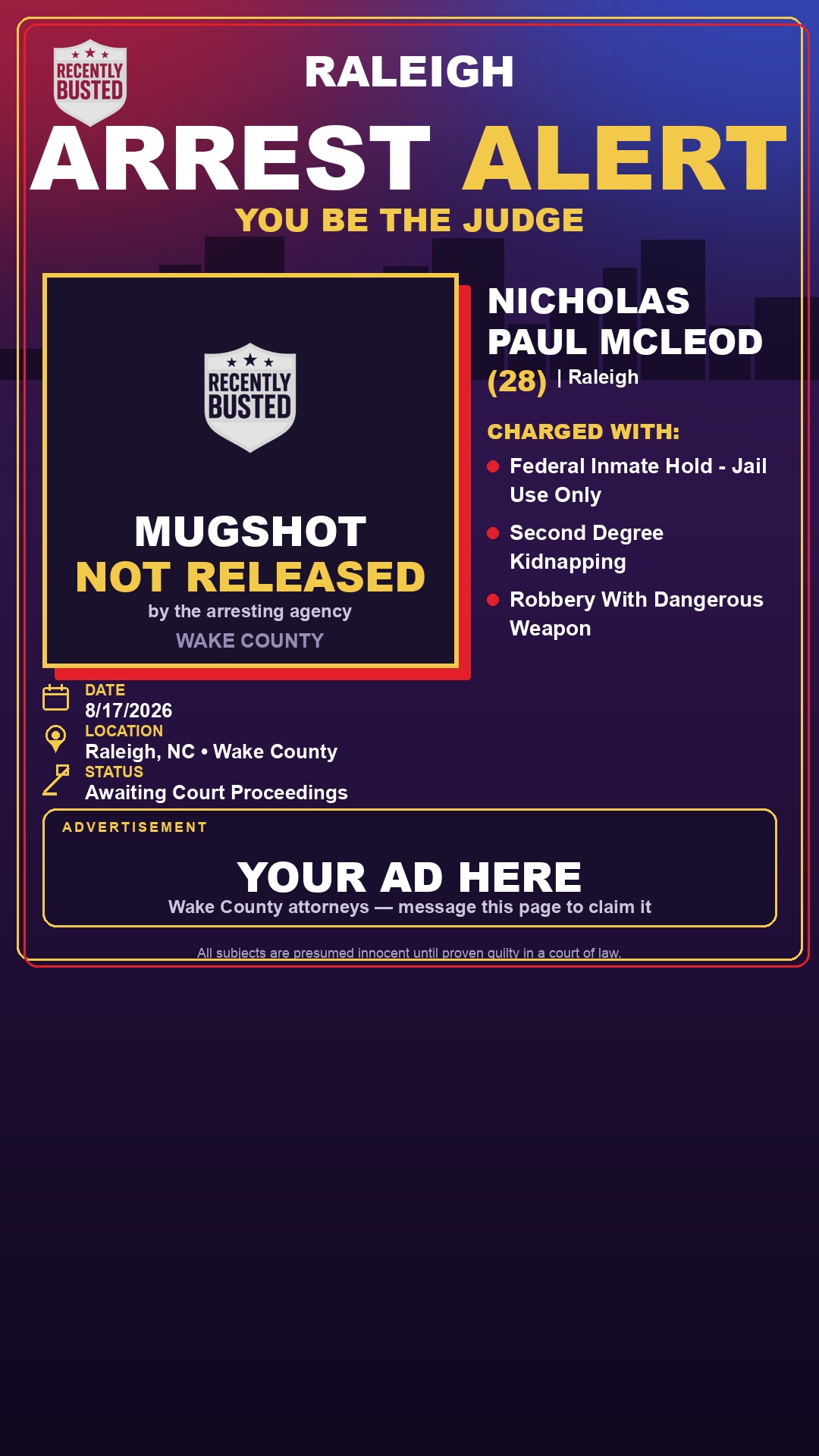 Arrest report - NICHOLAS PAUL MCLEOD