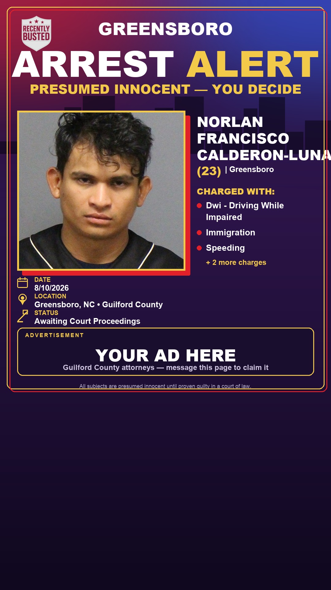 Arrest report - NORLAN FRANCISCO CALDERON-LUNA