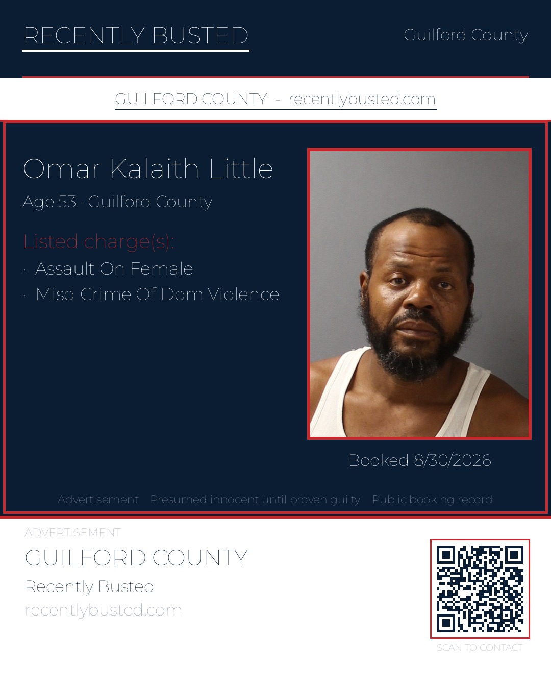 OMAR KALAITH LITTLE — arrest record card, Guilford County, North Carolina