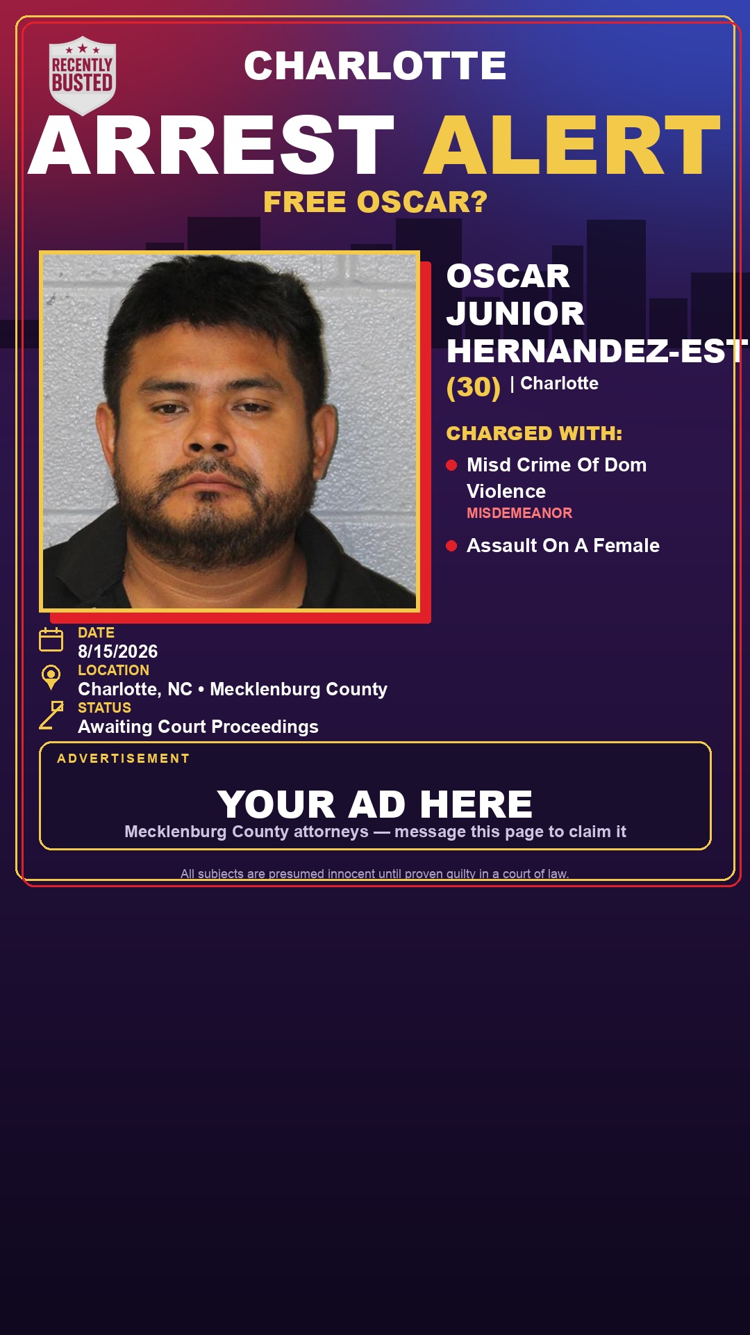 Arrest report - OSCAR JUNIOR HERNANDEZ-ESTRADA