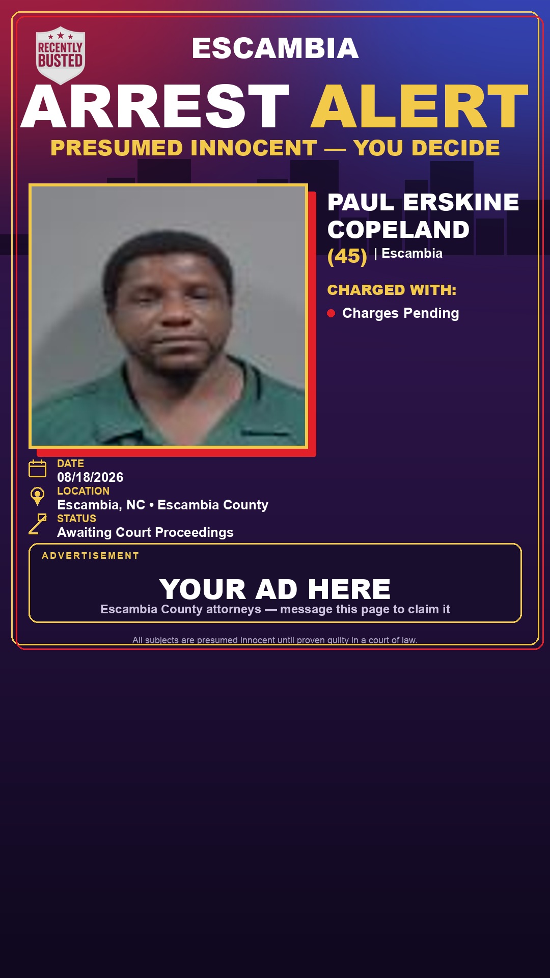Arrest report - Paul Erskine Copeland