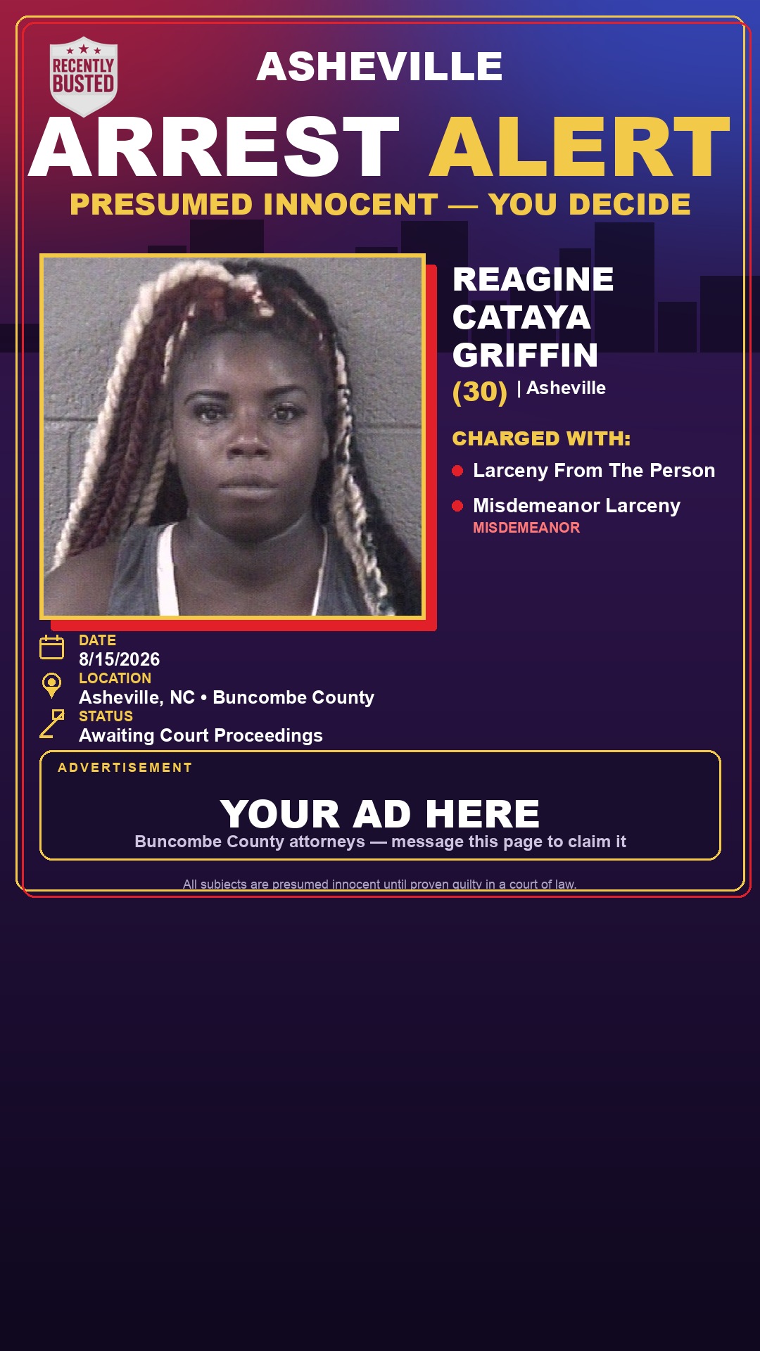 Arrest report - REAGINE CATAYA GRIFFIN