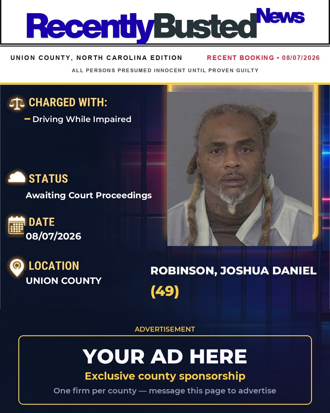 Arrest report - ROBINSON, JOSHUA DANIEL