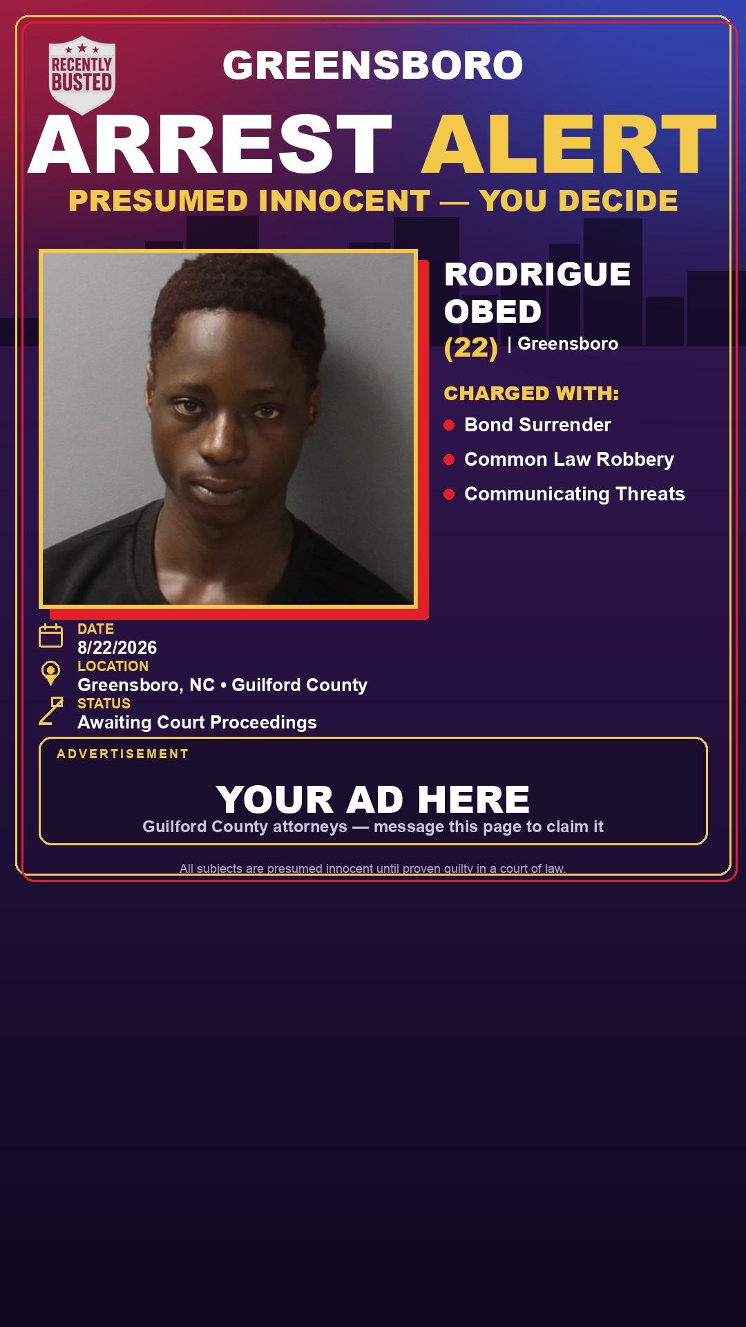 Arrest report - RODRIGUE OBED