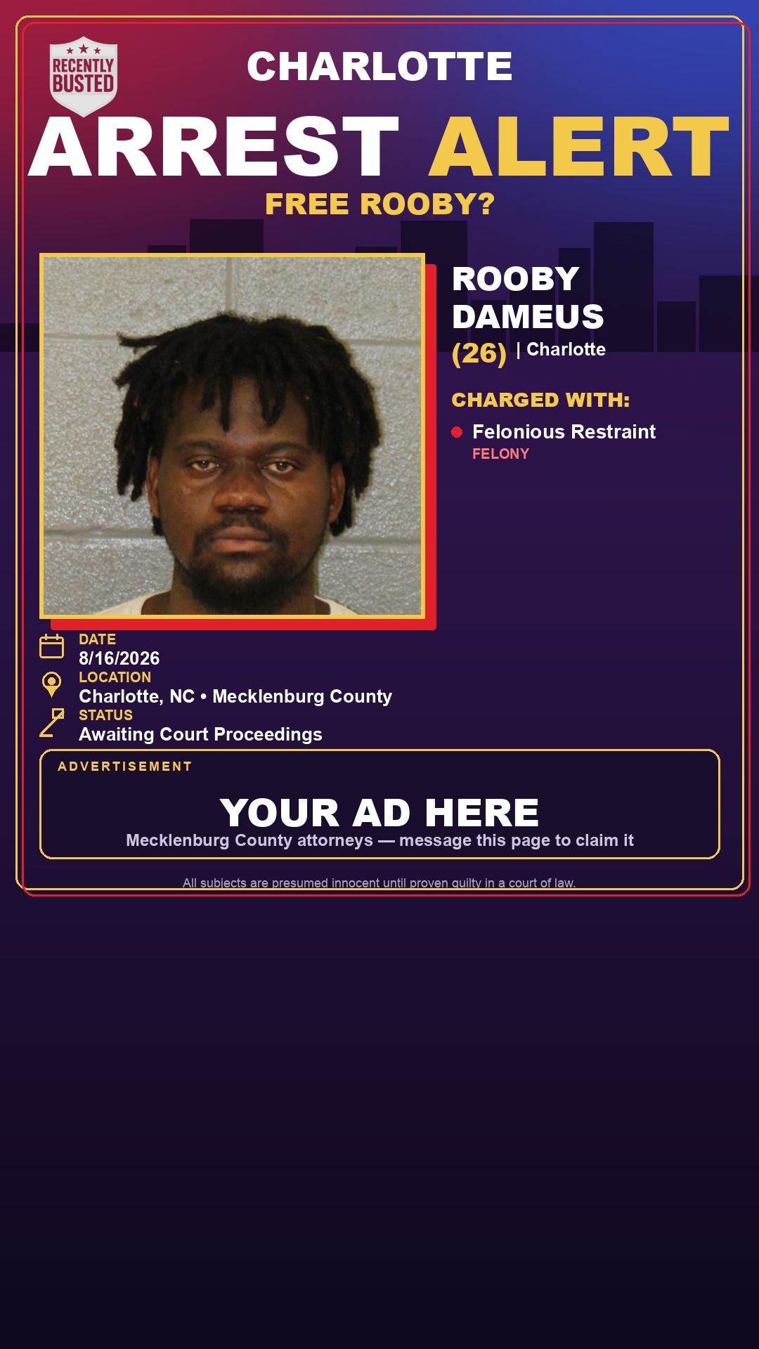 Arrest report - ROOBY DAMEUS