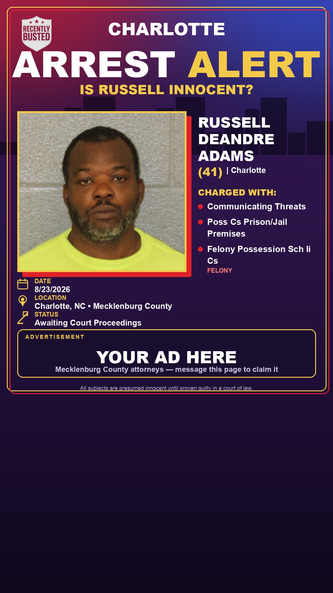 Arrest report - RUSSELL DEANDRE ADAMS
