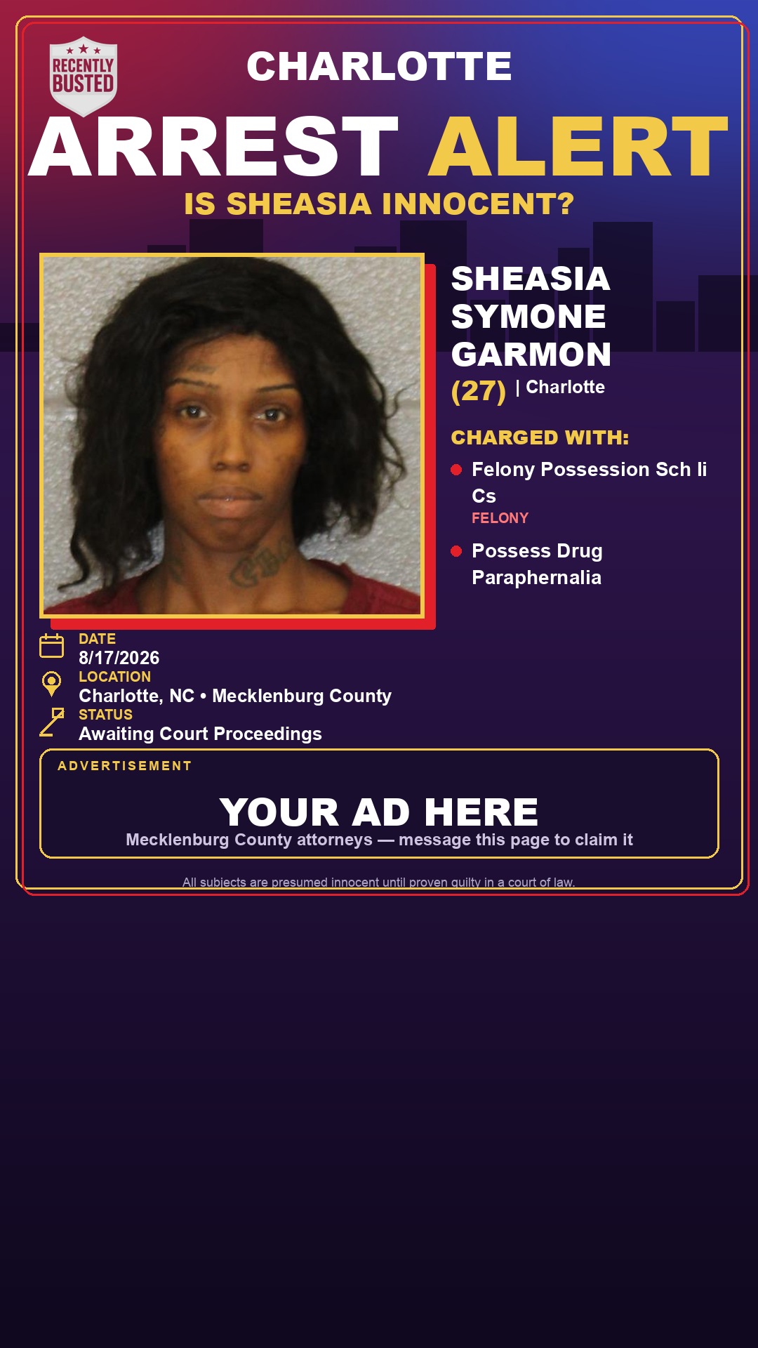 Arrest report - SHEASIA SYMONE GARMON
