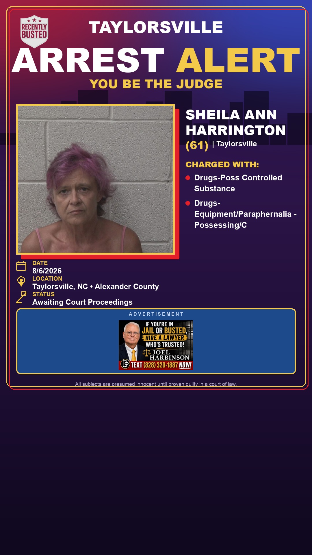 Arrest report - SHEILA ANN HARRINGTON