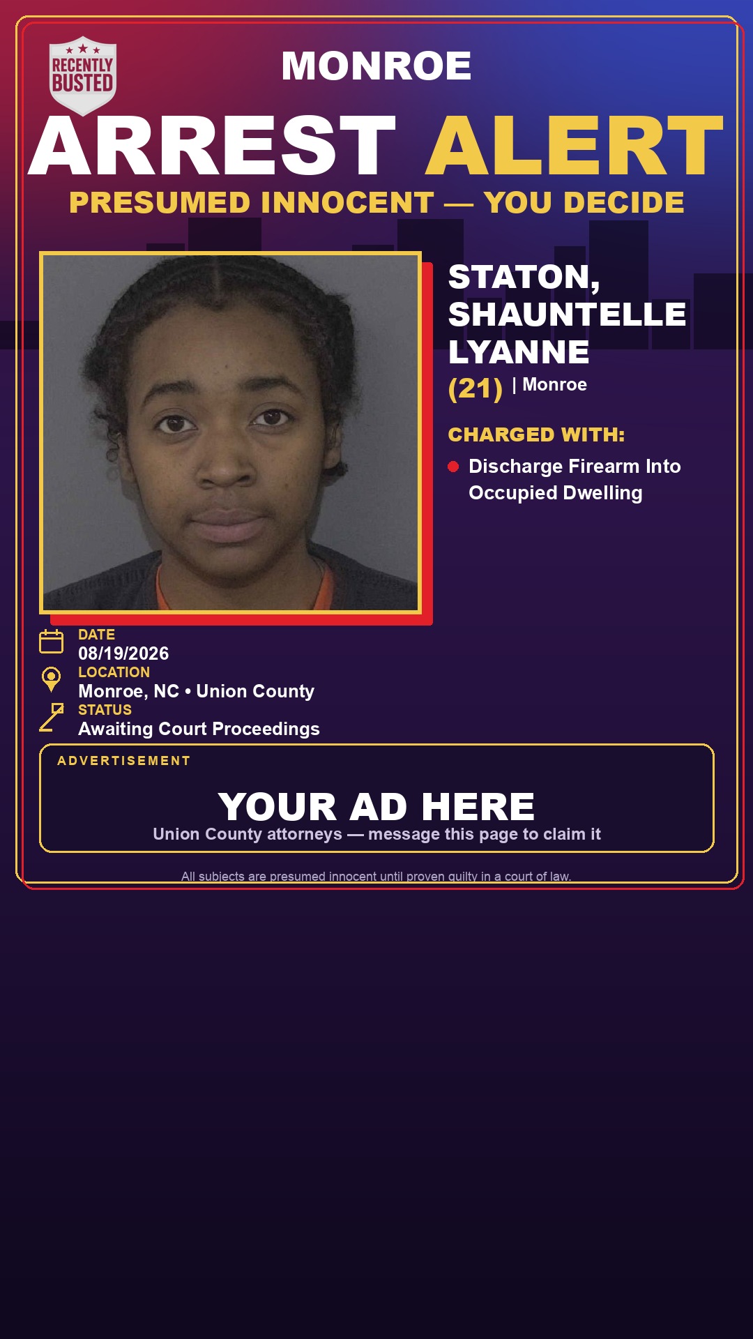 Arrest report - STATON, SHAUNTELLE LYANNE