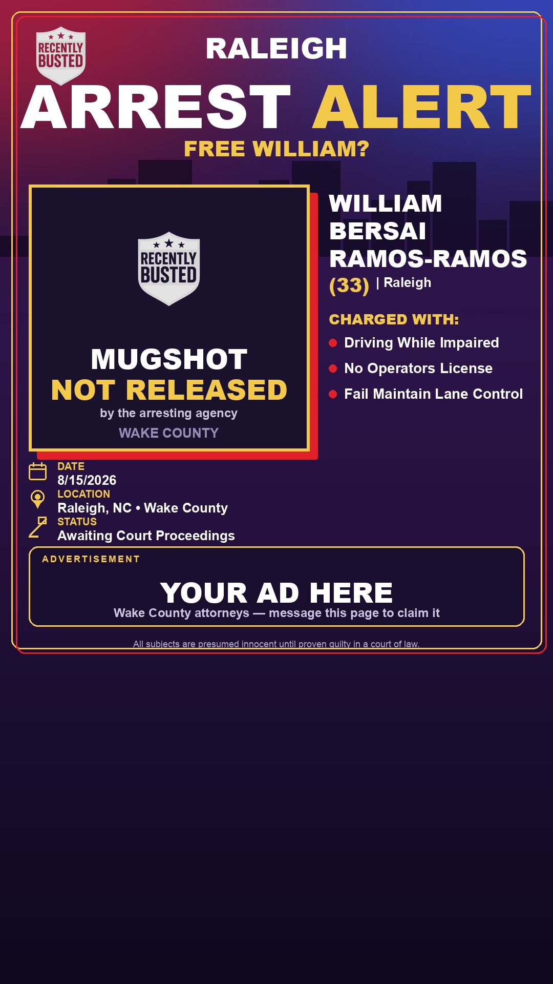 Arrest report - WILLIAM BERSAI RAMOS-RAMOS