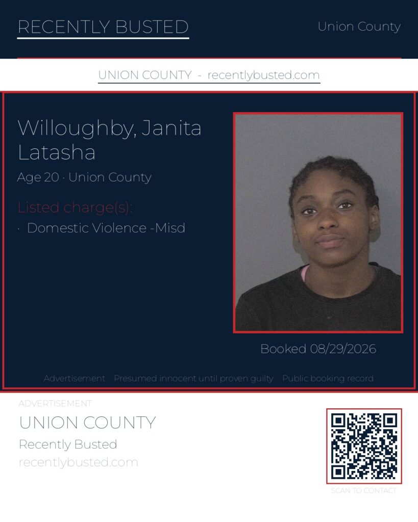 WILLOUGHBY, JANITA LATASHA — arrest record card, Union County, North Carolina