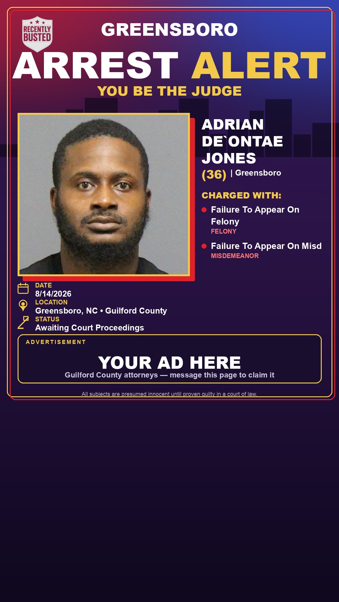 Arrest report - ADRIAN DE`ONTAE JONES
