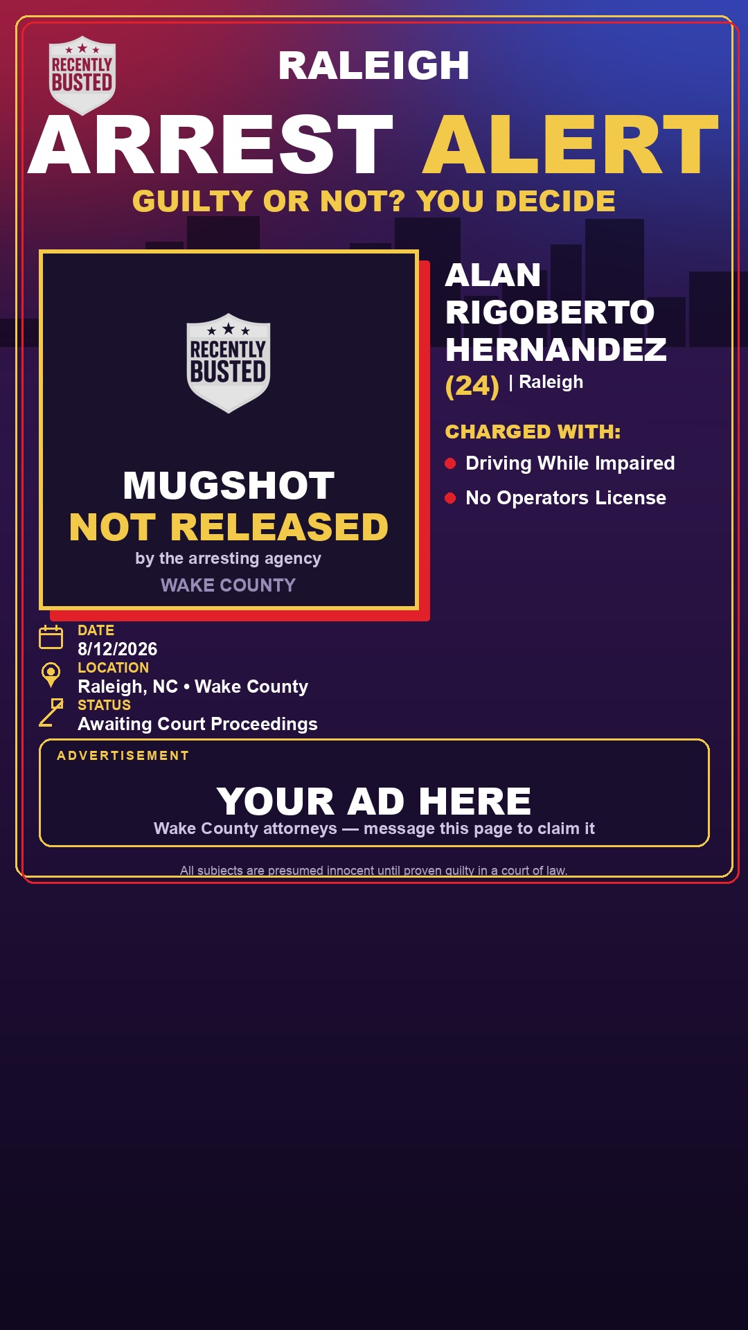 Arrest report - ALAN RIGOBERTO HERNANDEZ