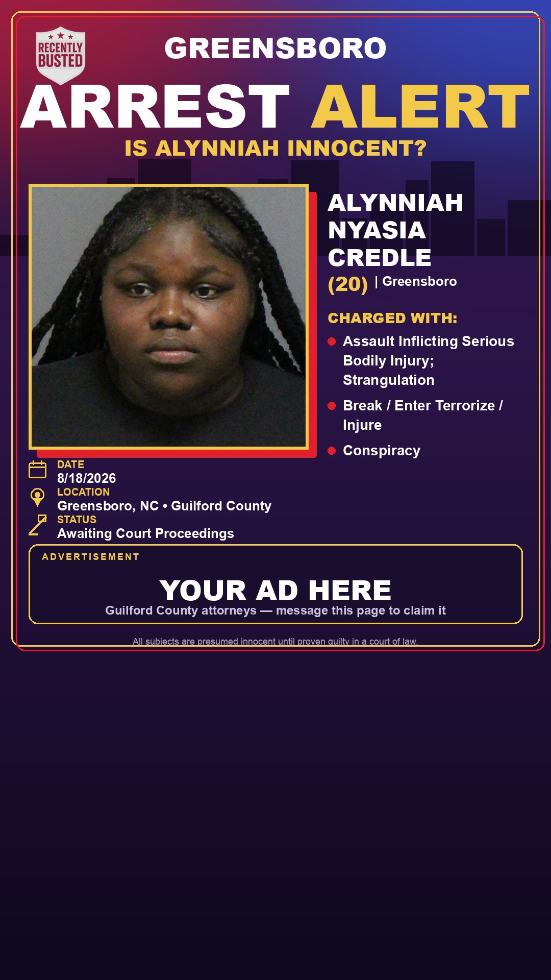 Arrest report - ALYNNIAH NYASIA CREDLE
