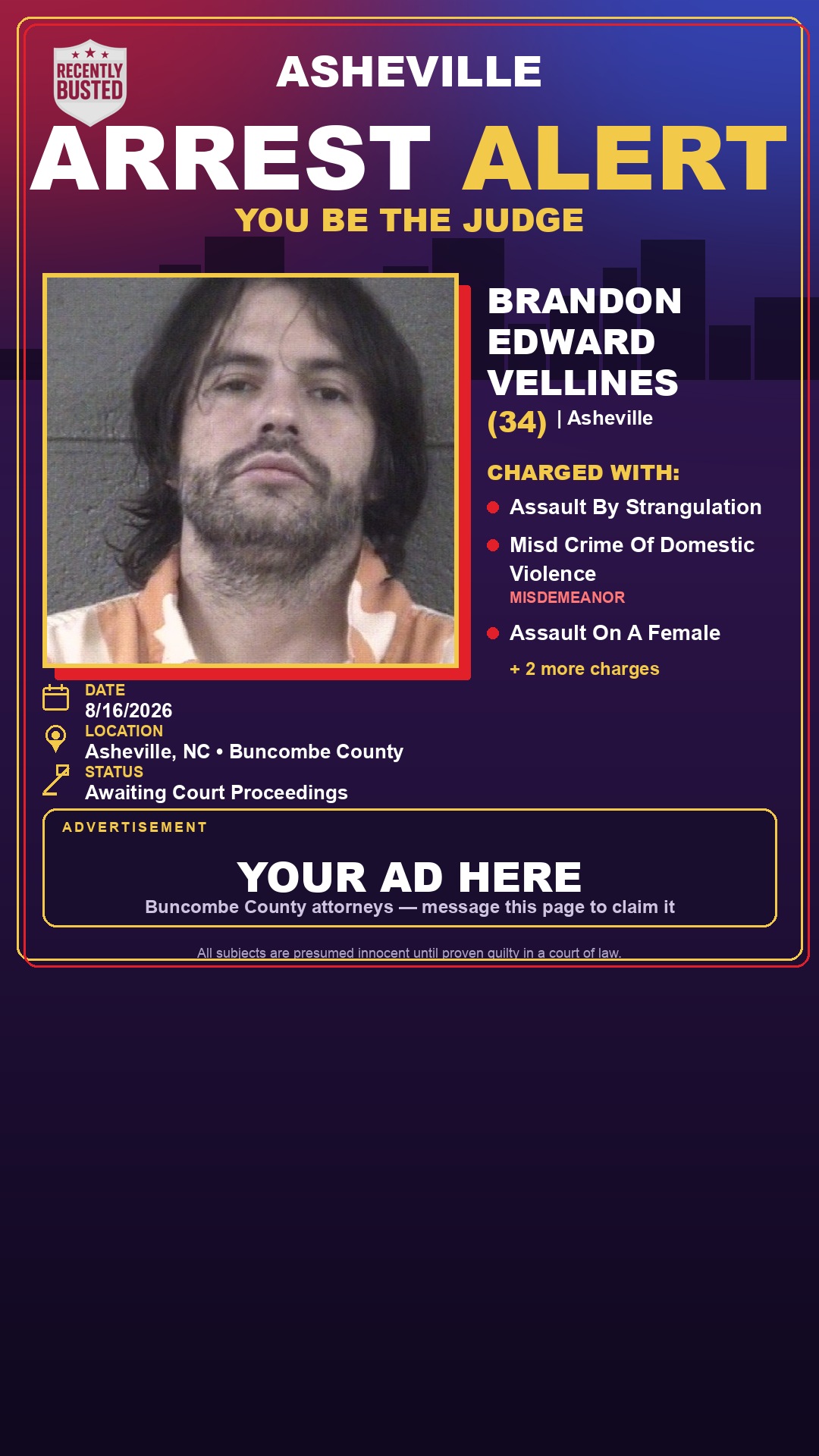 Arrest report - BRANDON EDWARD VELLINES