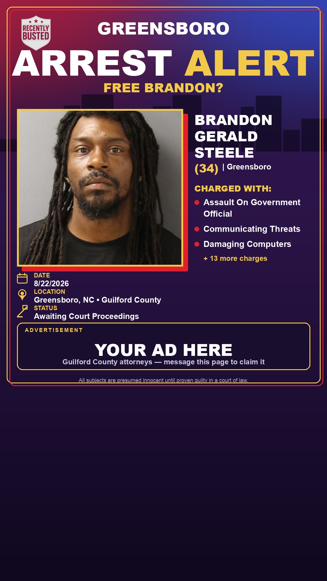 Arrest report - BRANDON GERALD STEELE