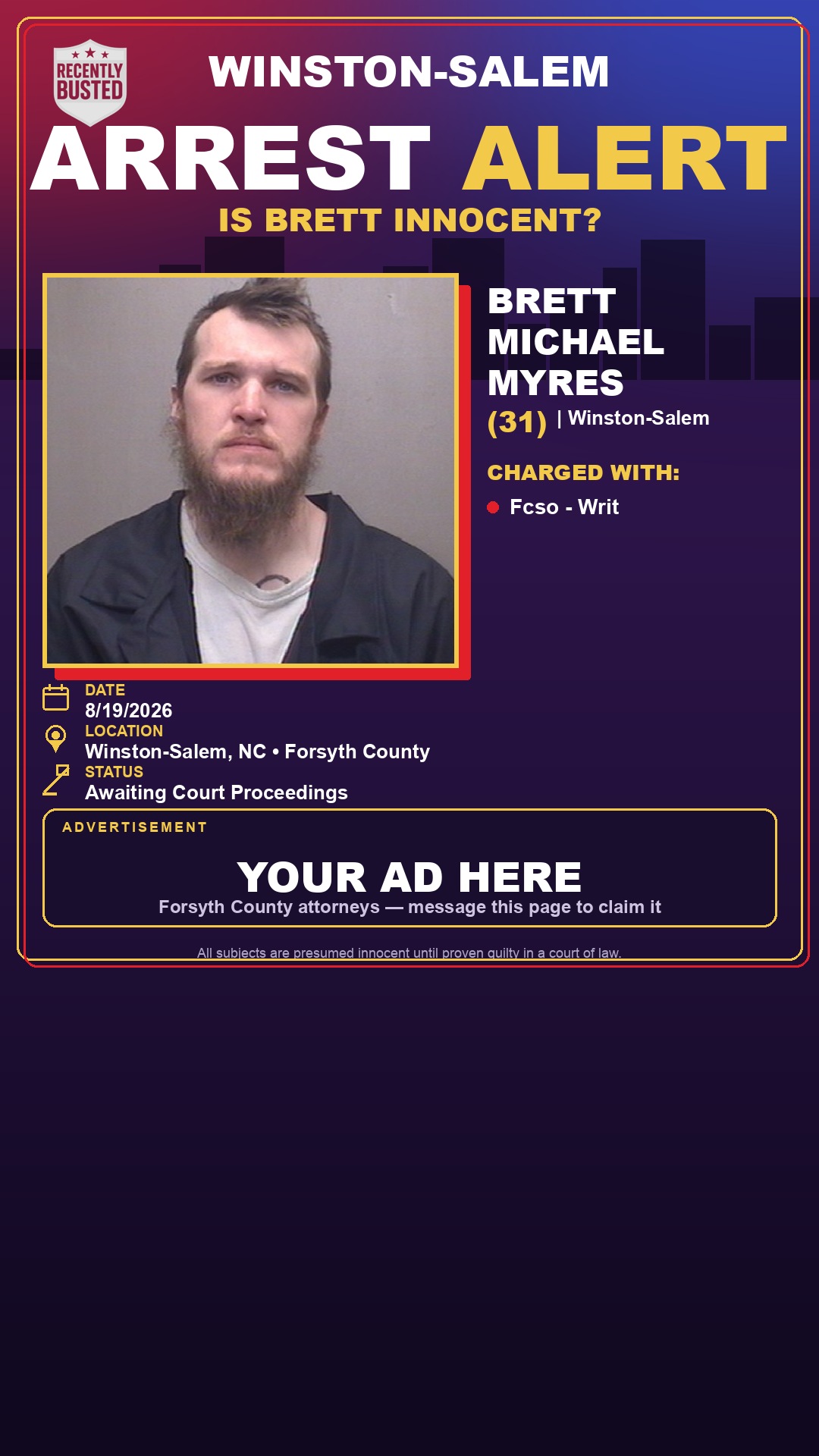 Arrest report - BRETT MICHAEL MYRES