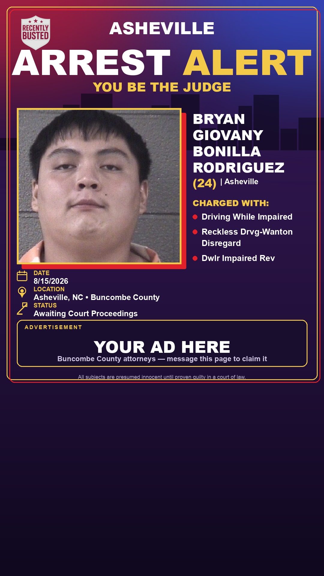 Arrest report - BRYAN GIOVANY BONILLA RODRIGUEZ
