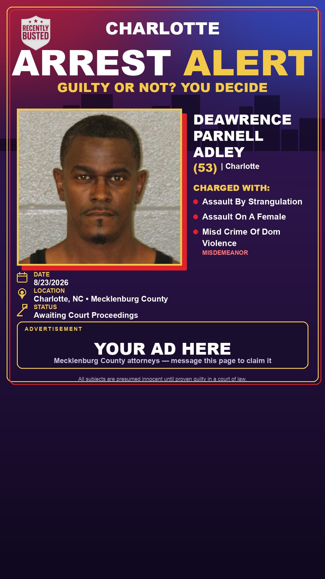 Arrest report - DEAWRENCE PARNELL ADLEY