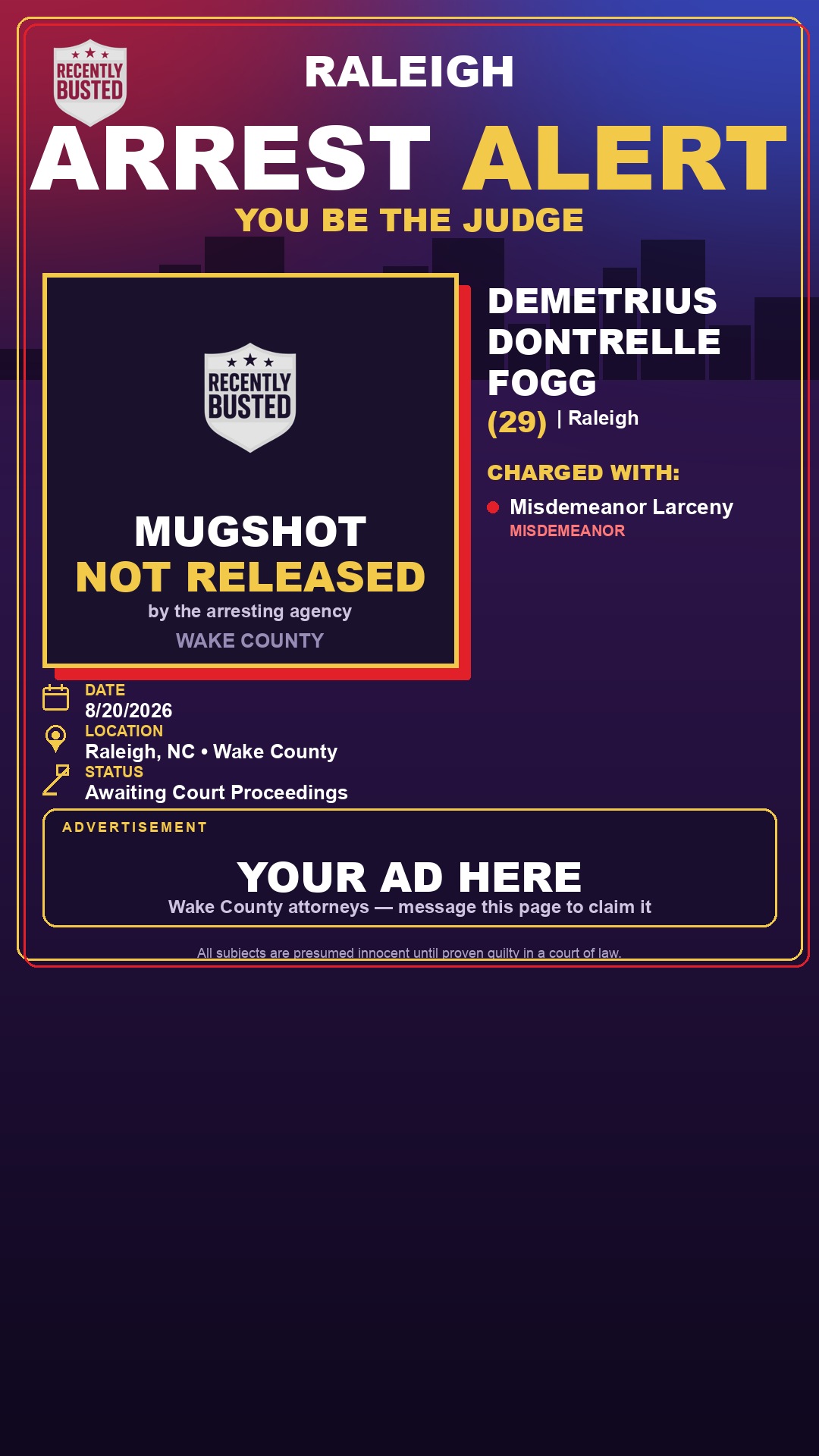 Arrest report - DEMETRIUS DONTRELLE FOGG