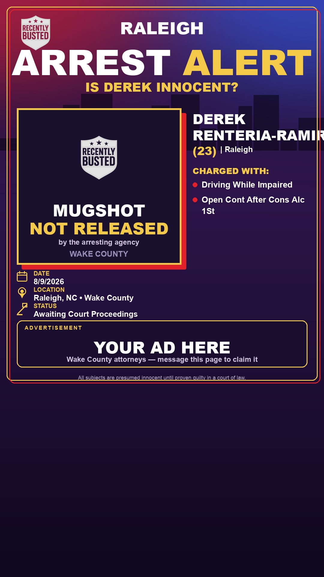 Arrest report - DEREK RENTERIA-RAMIREZ