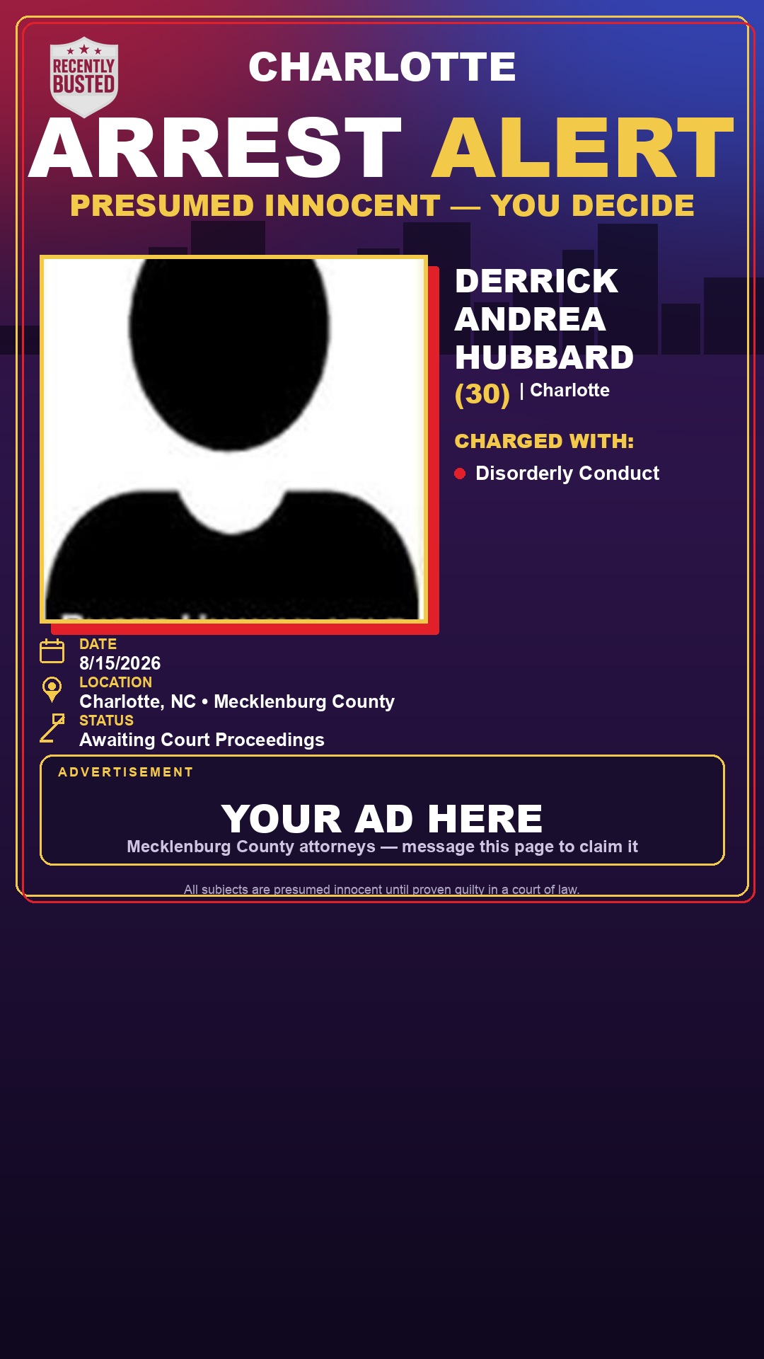 Arrest report - DERRICK ANDREA HUBBARD