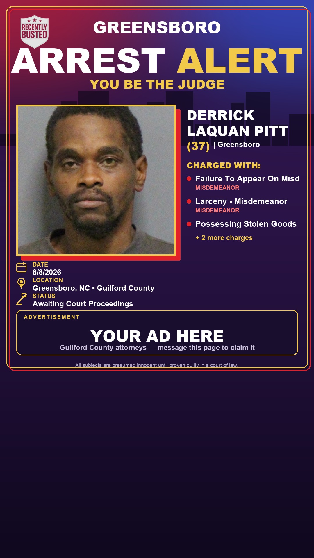 Arrest report - DERRICK LAQUAN PITT
