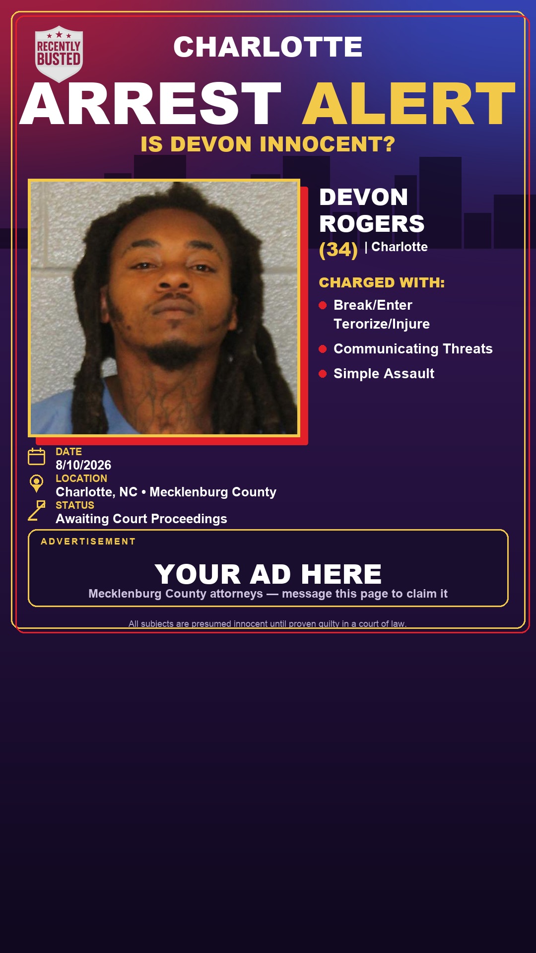 Arrest report - DEVON ROGERS