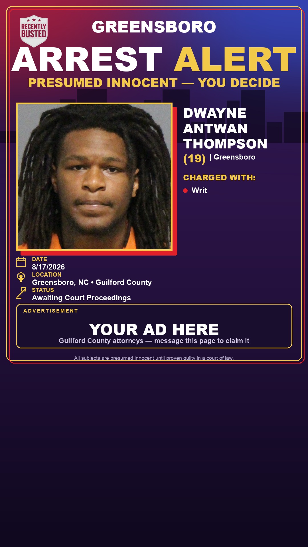 Arrest report - DWAYNE ANTWAN THOMPSON
