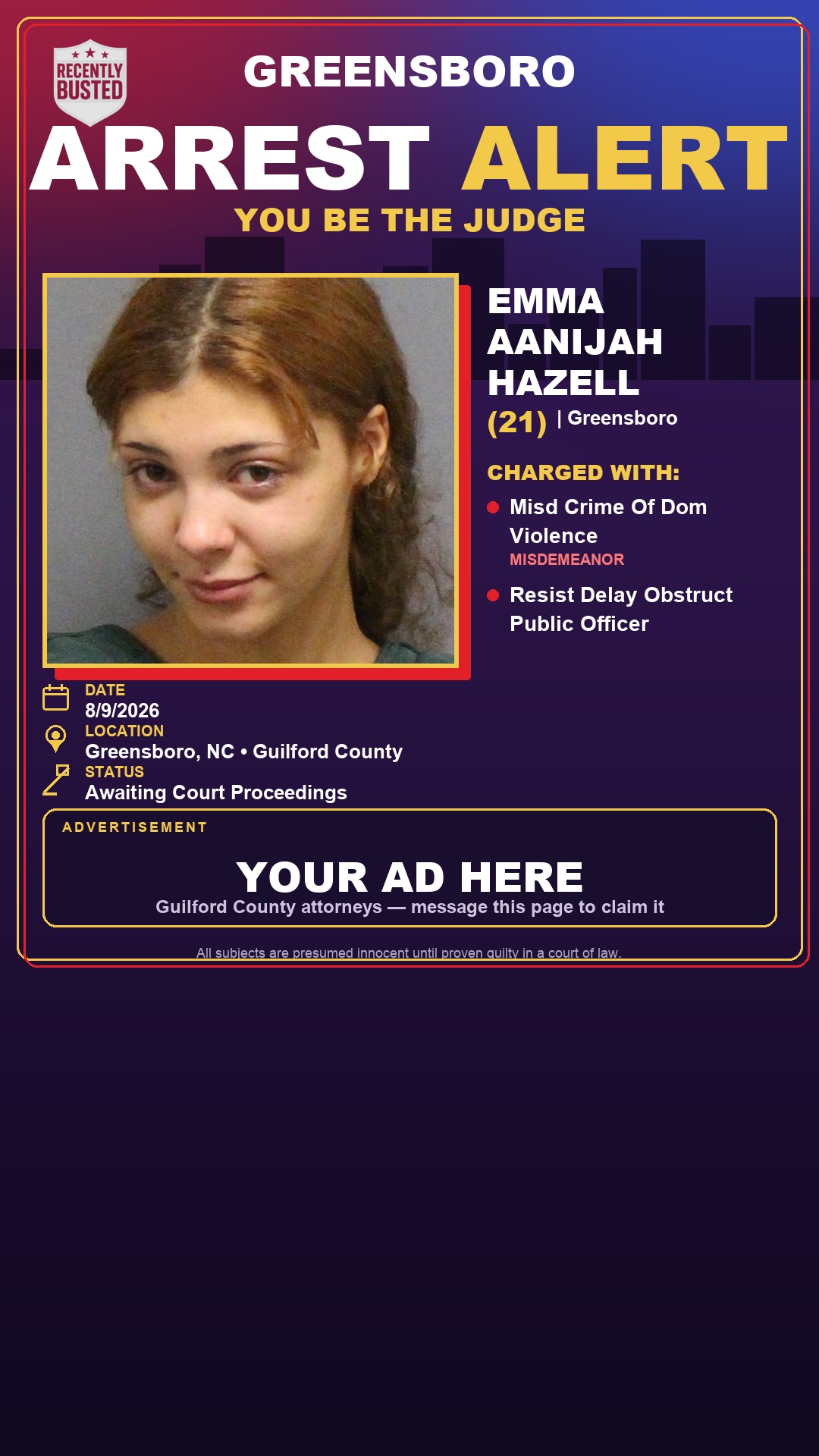 Arrest report - EMMA AANIJAH HAZELL