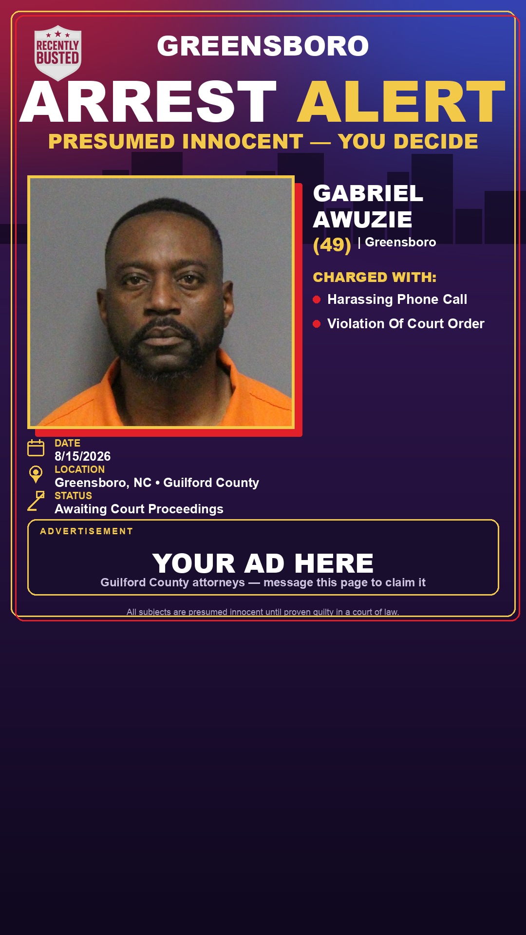 Arrest report - GABRIEL AWUZIE