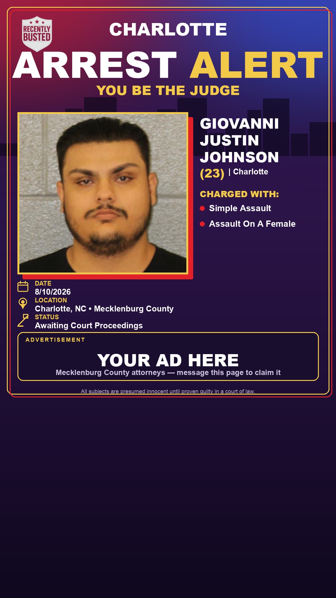 Arrest report - GIOVANNI JUSTIN JOHNSON