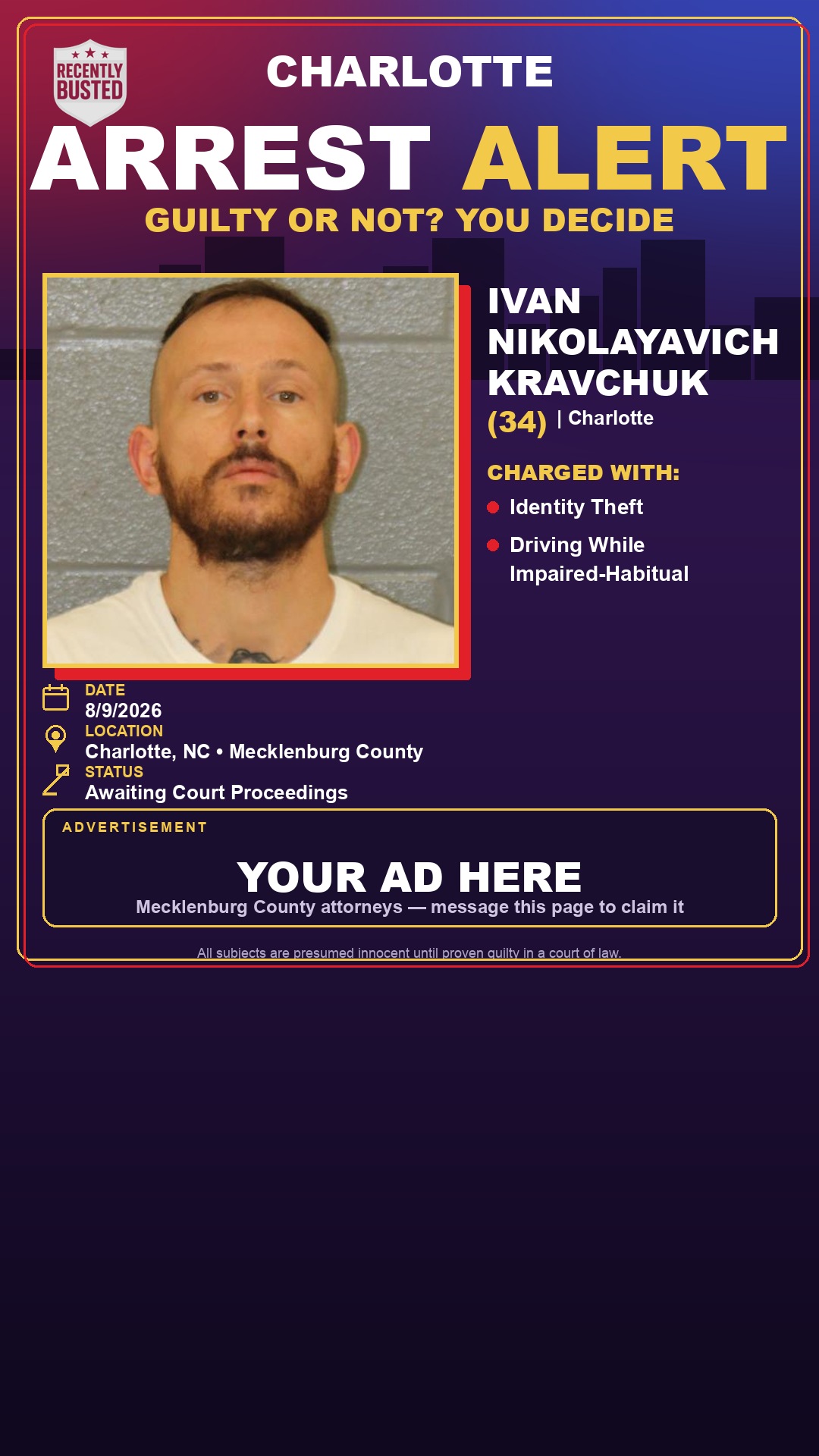 Arrest report - IVAN NIKOLAYAVICH KRAVCHUK