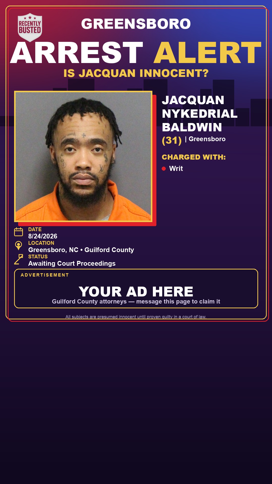 Arrest report - JACQUAN NYKEDRIAL BALDWIN